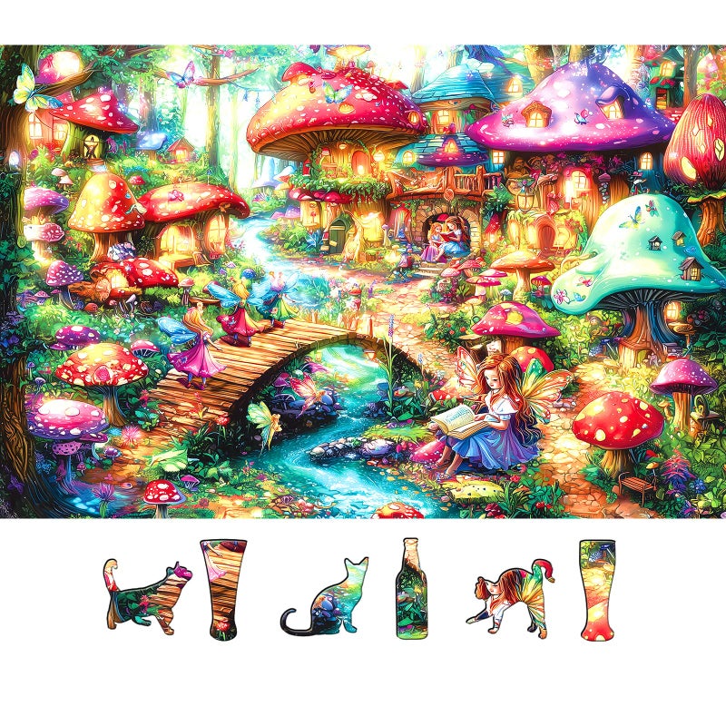 MINIWAN Fairy Tale Mushroom Village 500 Piece Puzzle for Adults Fun Puzzles for Adults 500 Pieces with HD Print Poster 23 X 15 Dust Free for Gifts Halloween Christmas Family Lovers - Image 3