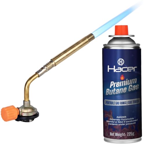 HACER Butane Brazing Blow Torch Single LPG Nozzle with 1 Butane Gas Canisters Multipurpose Heat Gun For Outdoor Use Cooking Copper Pipe Welding Camping and Jewelry Repair Work Tool Burner - Image 1