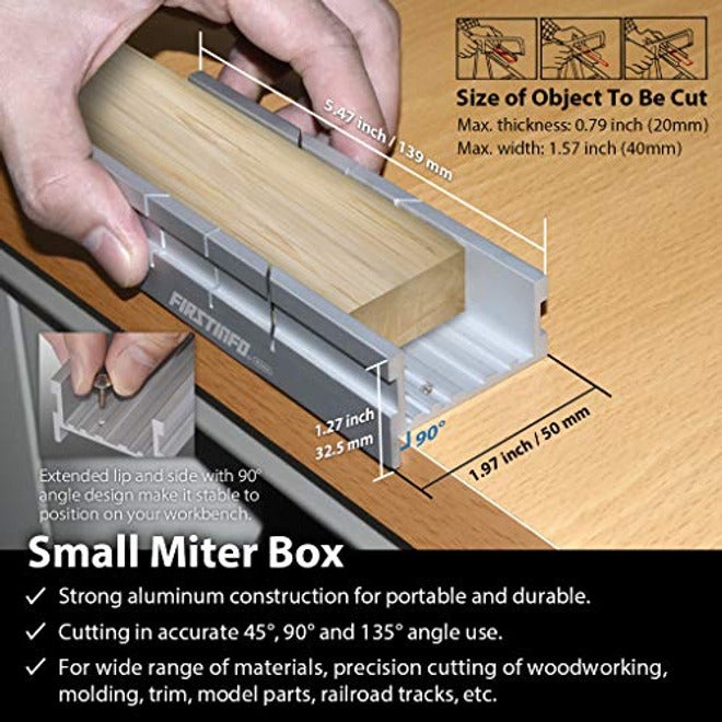 Verstinfo H5406 Aluminum Miter Box Set with Thin Kerf Slot, with Mini Saw and Trimming Plane, 45/90/135 Degree Slot Angles - Image 3