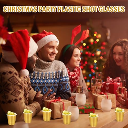 Vumdua 100 Pack 2 oz Plastic Shot Glasses Disposable Shot Cups, Mini 2oz Party Cups for Graduation, Christmas, Birthday, Wedding, Bachelorette Party (Gold) - Image 5