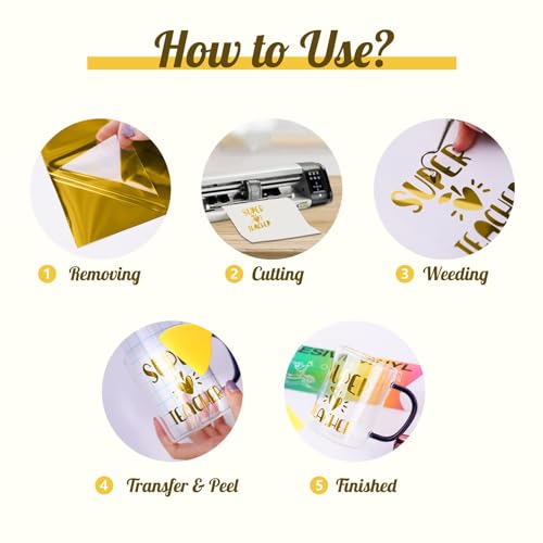 HTVRONT Gold Chrome Vinyl - 12" x 15FT Gold Permanent Adhesive Vinyl for All Cutting Machine-Gold Mirror Metallic Easy to Cut & Weed - Image 5