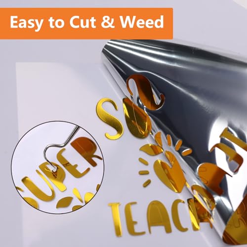 HTVRONT Gold Chrome Vinyl - 12" x 15FT Gold Permanent Adhesive Vinyl for All Cutting Machine-Gold Mirror Metallic Easy to Cut & Weed - Image 3