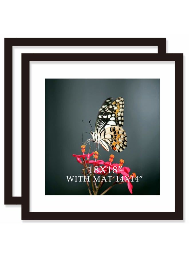 VITOIVE 18x18 Frame Black With Mat 14x14 Solid Wood Picture Frames Wall Mounting (2 pack, 18x18 Inch)… - Image 1