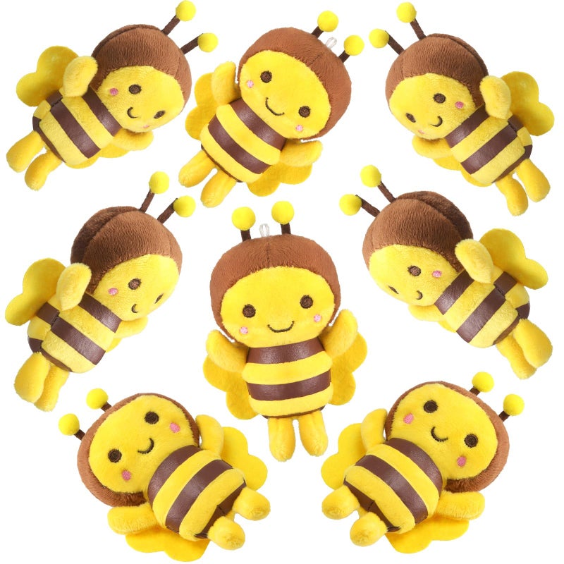 Sratte 8 Pcs 5 Inches Stuffed Bees Plush Soft Small Bee Stuffed Animal Honeybee Plush Keychains Realistic Cartoon Toys Adorable Doll for Baby Shower Birthday Party Favors - Image 3