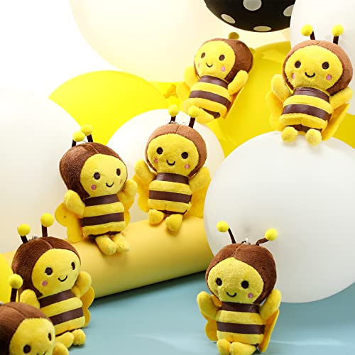 Sratte 8 Pcs 5 Inches Stuffed Bees Plush Soft Small Bee Stuffed Animal Honeybee Plush Keychains Realistic Cartoon Toys Adorable Doll for Baby Shower Birthday Party Favors - Image 5