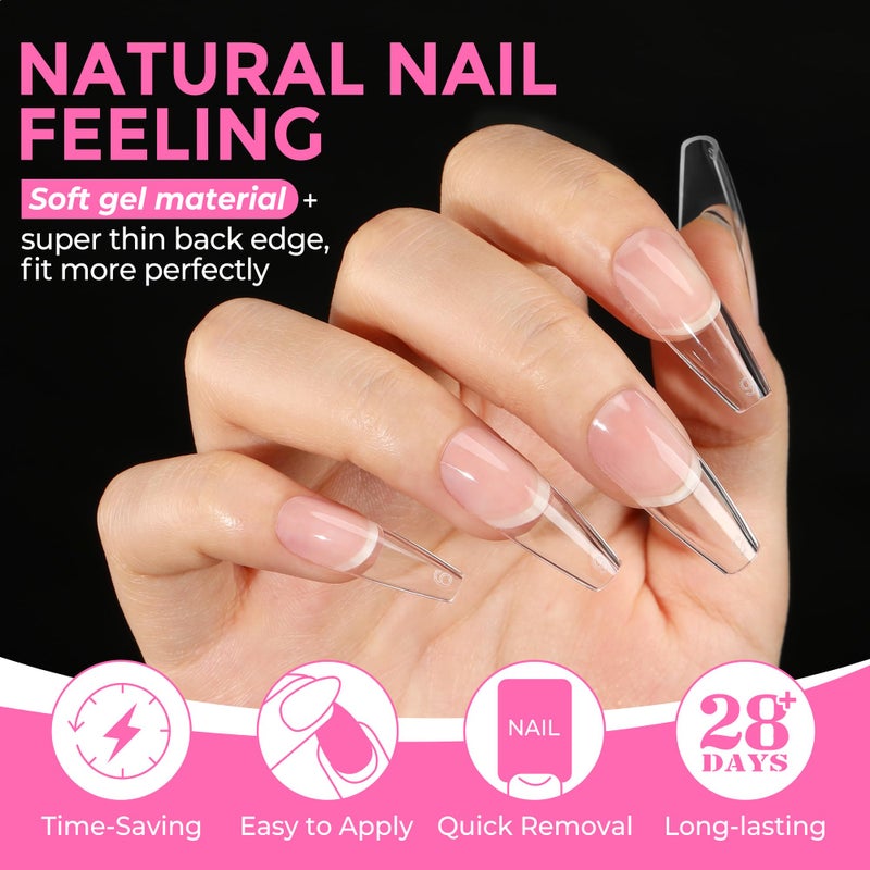 UNA GELLA Long Coffin Nail Tips: 216pcs Coffin Acrylic Fake Nails Full Cover Gel Nail Tips Press On Nails Clear Tips for Nail Extension DIY Salon 12 Sizes - Image 3