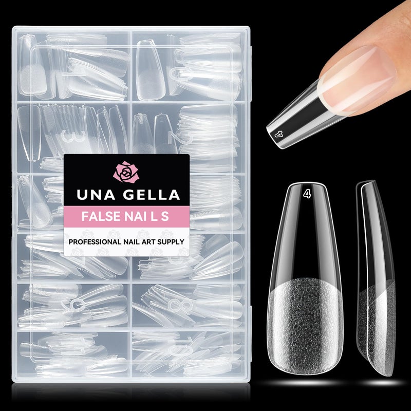 UNA GELLA Long Coffin Nail Tips: 216pcs Coffin Acrylic Fake Nails Full Cover Gel Nail Tips Press On Nails Clear Tips for Nail Extension DIY Salon 12 Sizes - Image 1