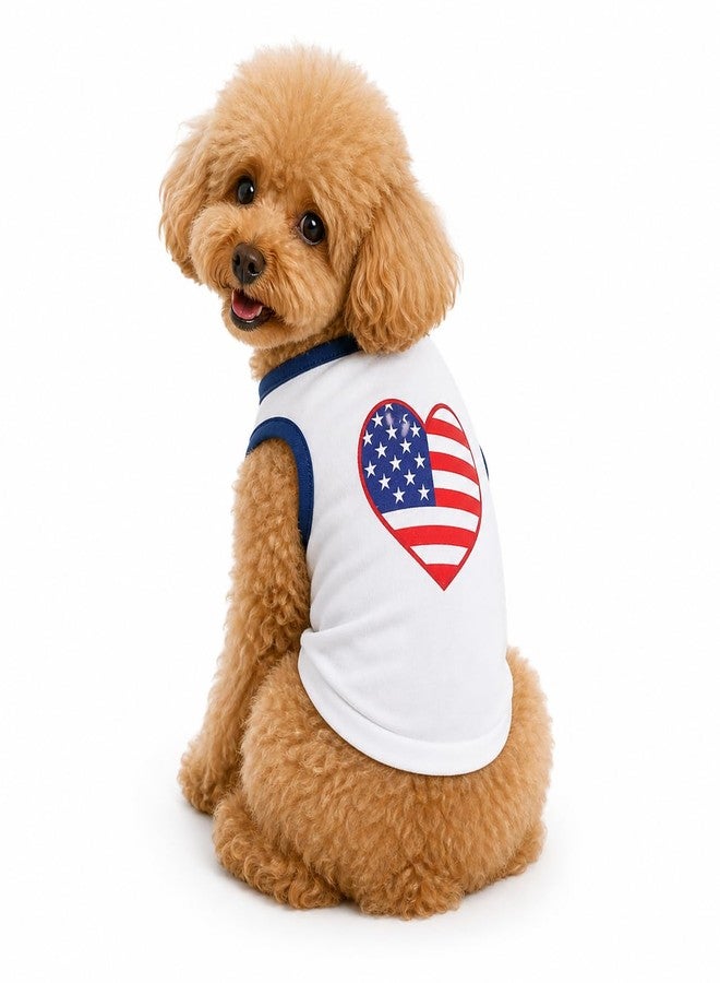 Petitebelle Petitebella USA Heart Puppy Dog Shirt (White/Blue, Large) - Image 1