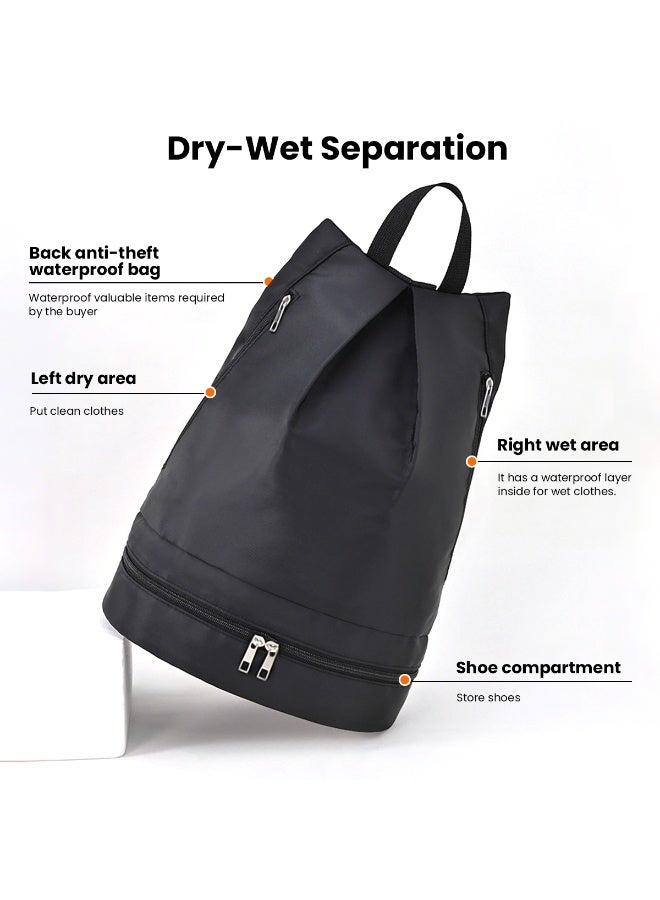 VUCATIN Swim Bag Dry Wet Separation Backpack with Shoe Compartment Lightweight Waterproof Pool Beach Swimming Athlete Sports Backpack for Mens Womens (Black) - Image 2