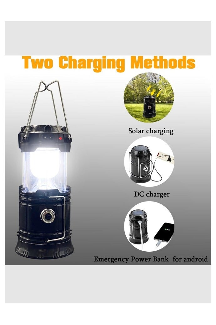 Collapsible Portable LED Camping Lantern Lightweight Waterproof Solar USB Rechargeable LED Flashlight Survival Kits for Indoor Outdoor Home Emergency Light Power Outages Hiking Hurricane 1-Pack Black - Image 4