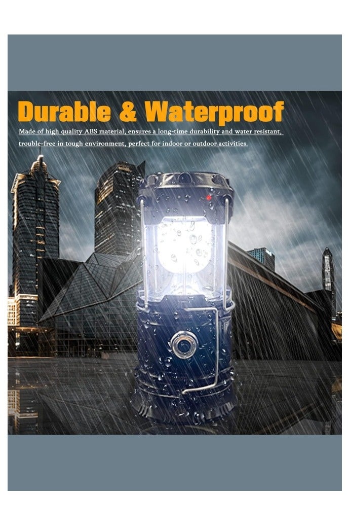 Collapsible Portable LED Camping Lantern Lightweight Waterproof Solar USB Rechargeable LED Flashlight Survival Kits for Indoor Outdoor Home Emergency Light Power Outages Hiking Hurricane 1-Pack Black - Image 3