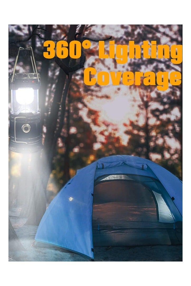 Collapsible Portable LED Camping Lantern Lightweight Waterproof Solar USB Rechargeable LED Flashlight Survival Kits for Indoor Outdoor Home Emergency Light Power Outages Hiking Hurricane 1-Pack Black - Image 2