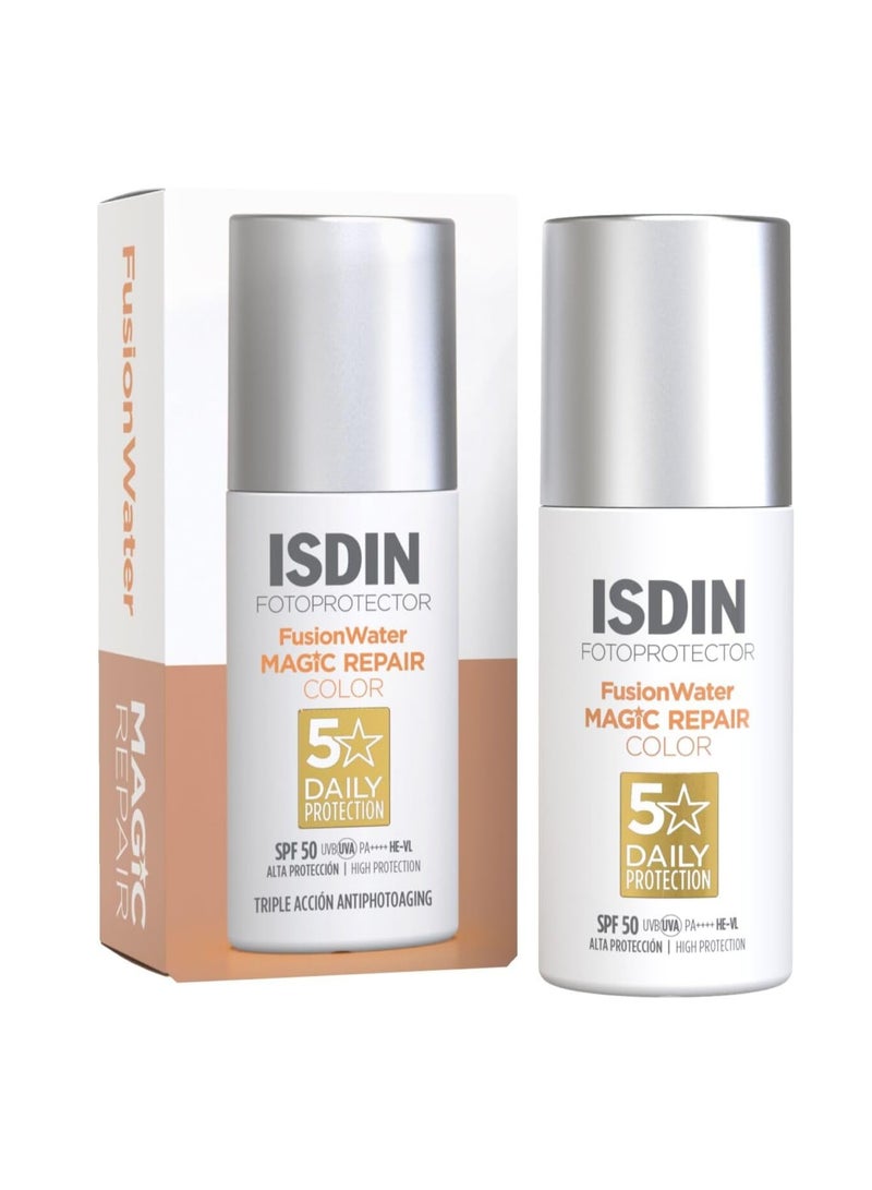 ISDIN Foto Ultra Age Repair Color Fusion Water SPF 50 Tinted facial sunscreen Triple anti aging action Natural coverage 50 ml - Image 1