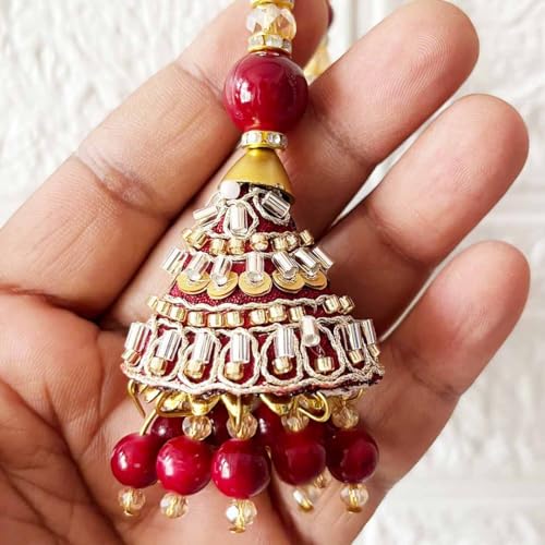 Adikala Craft Store Ethnic Nalki Cone Latkan Tassel Pack of 2 for Saree Pallu, Blouse, Suits, Dupatta, Lehenga Decor (Marron 1Cone) - Image 3