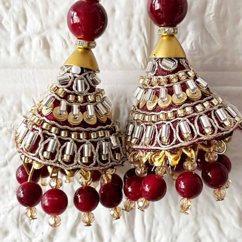 Adikala Craft Store Ethnic Nalki Cone Latkan Tassel Pack of 2 for Saree Pallu, Blouse, Suits, Dupatta, Lehenga Decor (Marron 1Cone) - Image 4