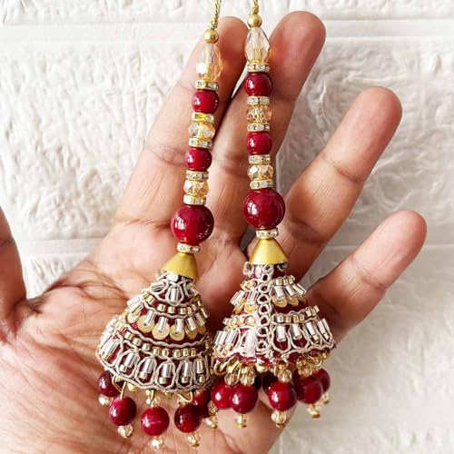 Adikala Craft Store Ethnic Nalki Cone Latkan Tassel Pack of 2 for Saree Pallu, Blouse, Suits, Dupatta, Lehenga Decor (Marron 1Cone) - Image 1