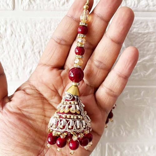 Adikala Craft Store Ethnic Nalki Cone Latkan Tassel Pack of 2 for Saree Pallu, Blouse, Suits, Dupatta, Lehenga Decor (Marron 1Cone) - Image 2