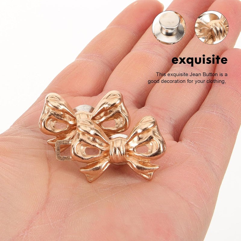 Healifty 16pcs Waistband Tightener Buttons and Nail-Free Pant Waist Adjusting Clips, Detachable Bowknot Design in Gold, Silver, Gunmetal, Bronze for Jeans and Pants Waist Adjustment - Image 4