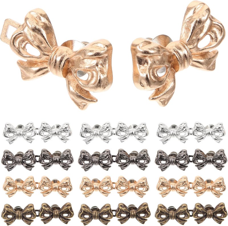 Healifty 16pcs Waistband Tightener Buttons and Nail-Free Pant Waist Adjusting Clips, Detachable Bowknot Design in Gold, Silver, Gunmetal, Bronze for Jeans and Pants Waist Adjustment - Image 1
