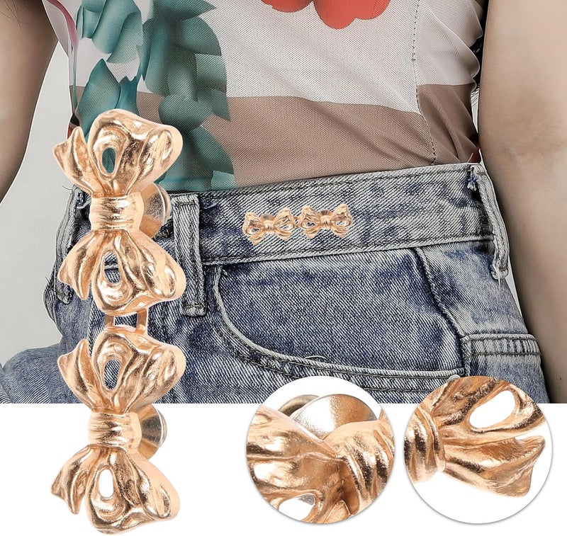Healifty 16pcs Waistband Tightener Buttons and Nail-Free Pant Waist Adjusting Clips, Detachable Bowknot Design in Gold, Silver, Gunmetal, Bronze for Jeans and Pants Waist Adjustment - Image 3