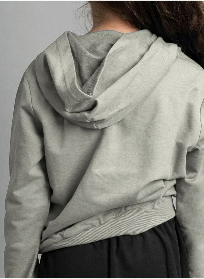 Mei Stylish - Kids unisex Hooded T-Shirt- Solid Grey Long Sleeve Hoodie - Image 1