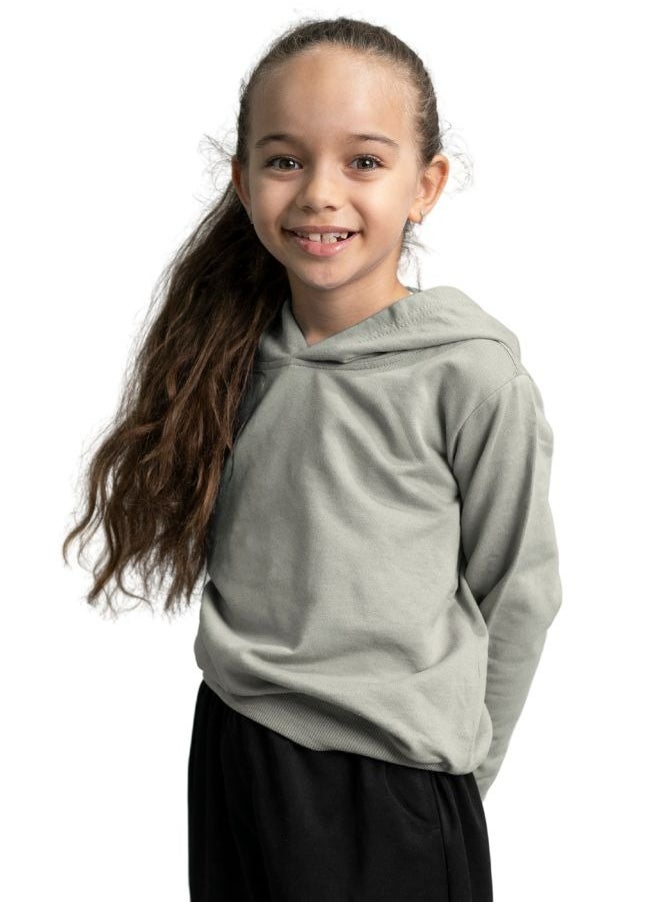 Mei Stylish - Kids unisex Hooded T-Shirt- Solid Grey Long Sleeve Hoodie - Image 1