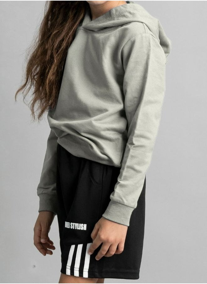 Mei Stylish - Kids unisex Hooded T-Shirt- Solid Grey Long Sleeve Hoodie - Image 1