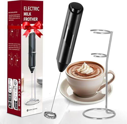 YSSOA Electric Milk Frother Handheld with Stainless Steel Stand Battery Operated Whisk Drink Mixer for Coffee, Frappe, Latte, Matcha, Black (Handheld, Black) - Image 5