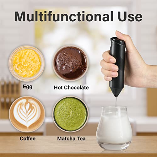 YSSOA Electric Milk Frother Handheld with Stainless Steel Stand Battery Operated Whisk Drink Mixer for Coffee, Frappe, Latte, Matcha, Black (Handheld, Black) - Image 4