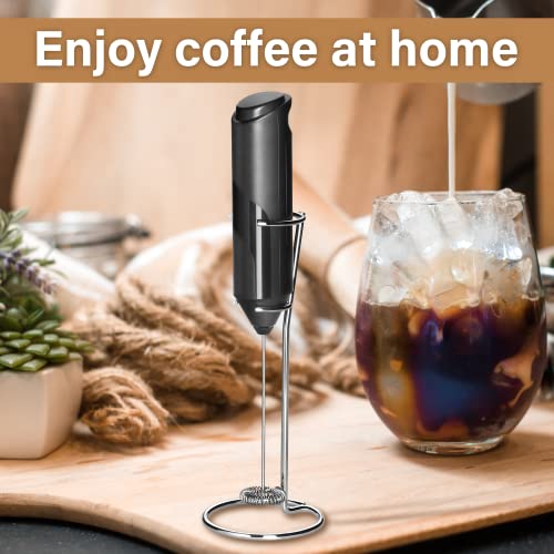 YSSOA Electric Milk Frother Handheld with Stainless Steel Stand Battery Operated Whisk Drink Mixer for Coffee, Frappe, Latte, Matcha, Black (Handheld, Black) - Image 3