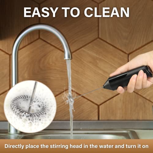 YSSOA Electric Milk Frother Handheld with Stainless Steel Stand Battery Operated Whisk Drink Mixer for Coffee, Frappe, Latte, Matcha, Black (Handheld, Black) - Image 2