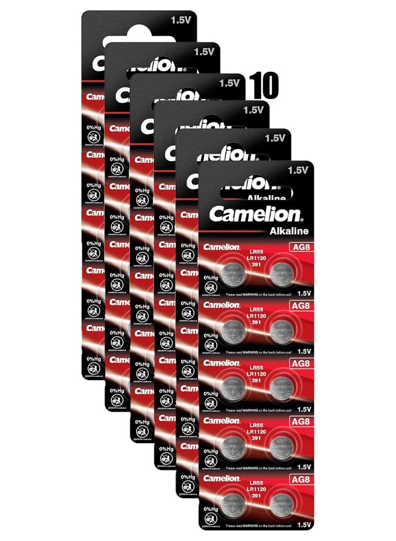Camelion Camelion AG8/LR55/LR1121/391 Alkaline Button Cell Batteries - Pack of 10 10 Packs - Image 1