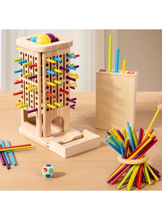 3 In 1 Sticks Pulling Wooden Board Games For Kids Colorful Stick Math Counting Educational Toys Fine Motor Skill Toy Classic Fun Dice Games Family Game Multiplayer Parent Child Interaction - Image 2