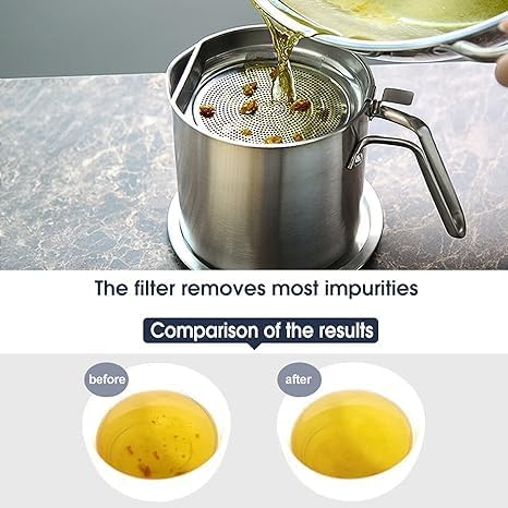 VIHM Bacon Grease Container with Strainer 13 L Stainless Steel Oil Container Pot Fat Storage with Lid Easy Grip Handle Suitable for Storing Frying Oil and Cooking Grease Silver - Image 5