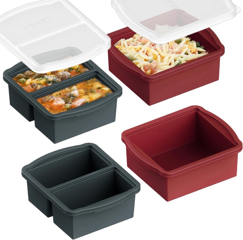 ZIP STANDING Silicone Freezer Trays with Lids, Set of 4 - with 1cup and 2 cup Silicone Freezer Molds for freezing soups, sauces and individual microwave safe - Image 1