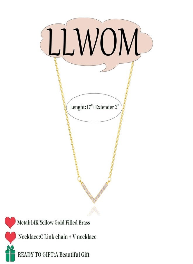 LLWOM Dainty Gold Necklace for Women, 14K Gold Plated V-Shaped Delicate Letter Necklace Chevron Pendant Necklace - Image 5