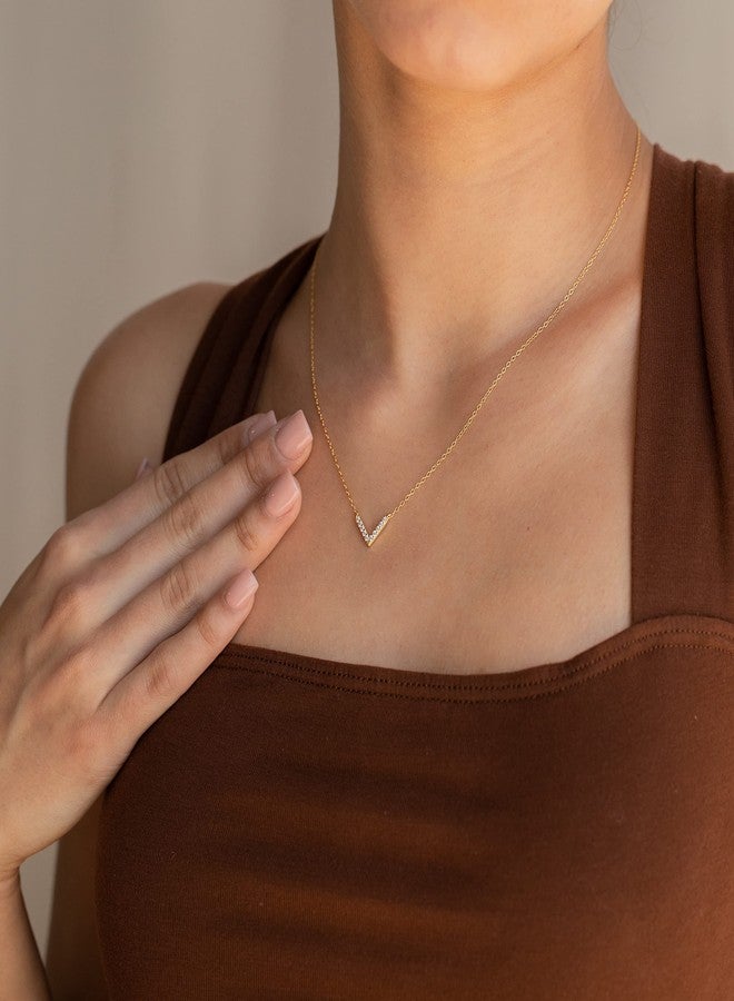 LLWOM Dainty Gold Necklace for Women, 14K Gold Plated V-Shaped Delicate Letter Necklace Chevron Pendant Necklace - Image 3