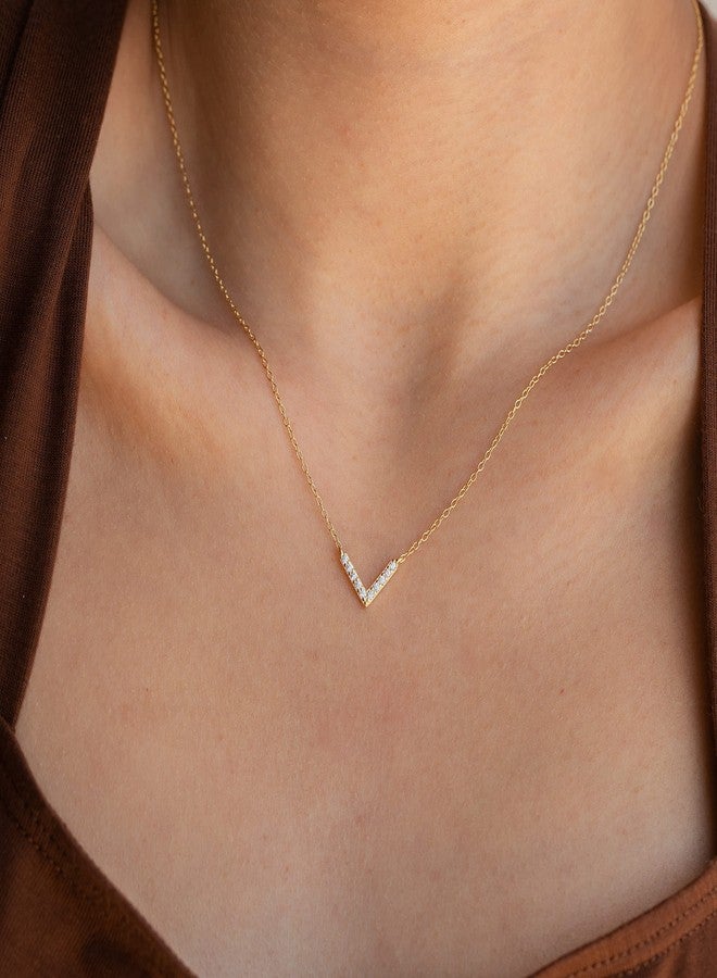 LLWOM Dainty Gold Necklace for Women, 14K Gold Plated V-Shaped Delicate Letter Necklace Chevron Pendant Necklace - Image 2