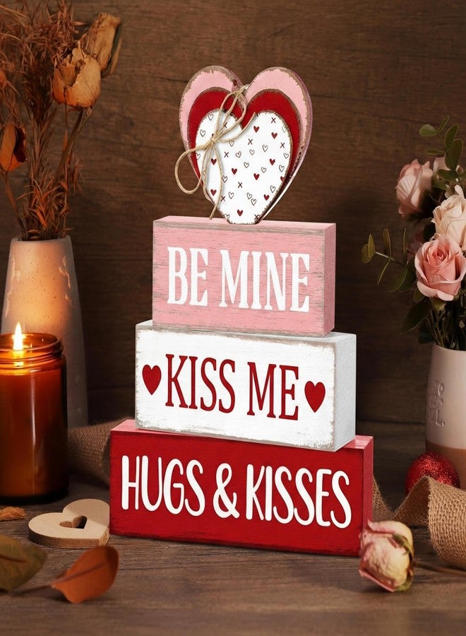 Marsui 4 Pcs Valentine's Day Wooden Signs Heart Truck Table Decor Rustic Distressed Valentines Centerpieces Blocks Farmhouse Tiered Tray Decor Valentine Day Decorations for Home Desk Shelf (Love) - Image 1