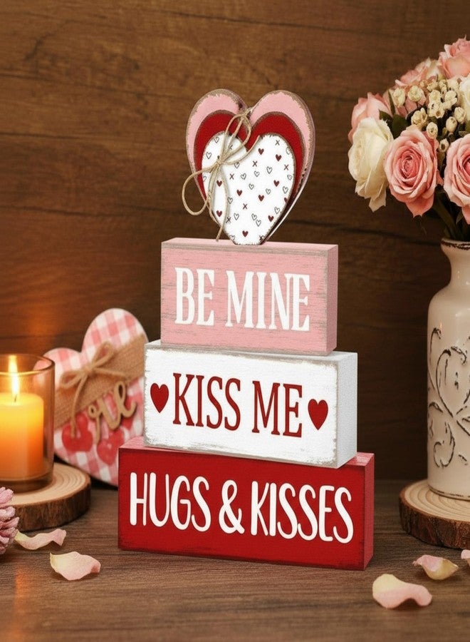 Marsui 4 Pcs Valentine's Day Wooden Signs Heart Truck Table Decor Rustic Distressed Valentines Centerpieces Blocks Farmhouse Tiered Tray Decor Valentine Day Decorations for Home Desk Shelf (Love) - Image 2