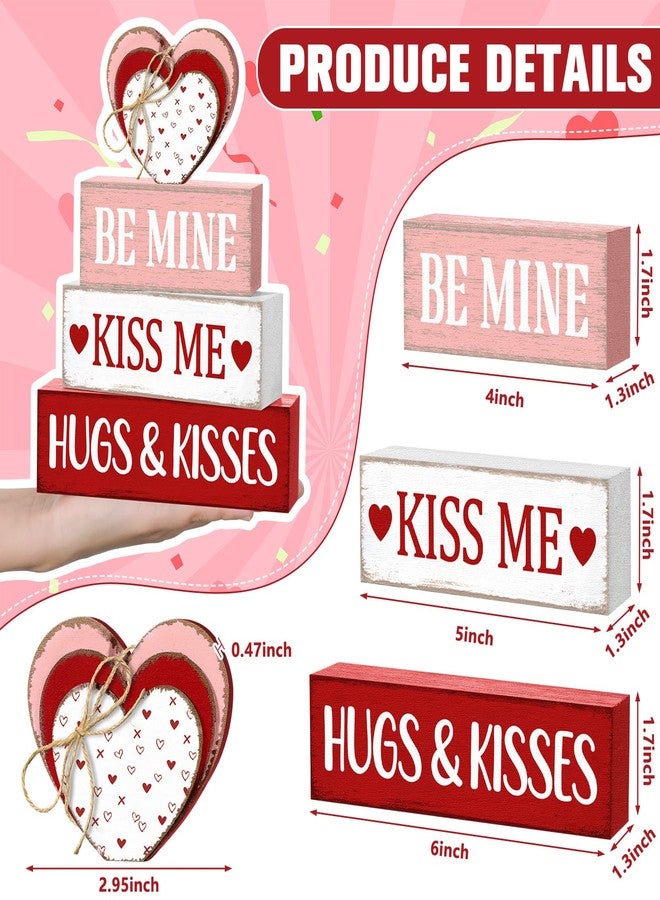 Marsui 4 Pcs Valentine's Day Wooden Signs Heart Truck Table Decor Rustic Distressed Valentines Centerpieces Blocks Farmhouse Tiered Tray Decor Valentine Day Decorations for Home Desk Shelf (Love) - Image 3