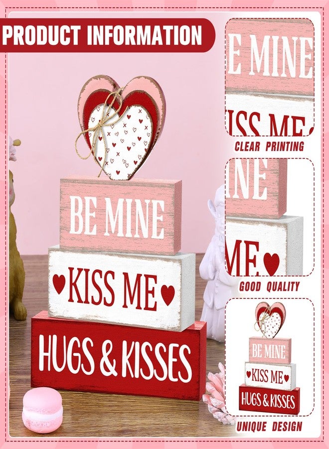Marsui 4 Pcs Valentine's Day Wooden Signs Heart Truck Table Decor Rustic Distressed Valentines Centerpieces Blocks Farmhouse Tiered Tray Decor Valentine Day Decorations for Home Desk Shelf (Love) - Image 4