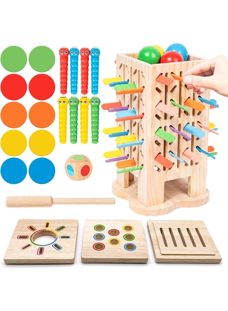 يلا جوي Montessori Wooden Board Games, Multifunctional Children's Toys, Sticks Dice Game & Wooden Learning Color Sorting Toys for Kids 3-6 Years, Builds Fine Motor Skills & Counting & Color Sorting - Image 1