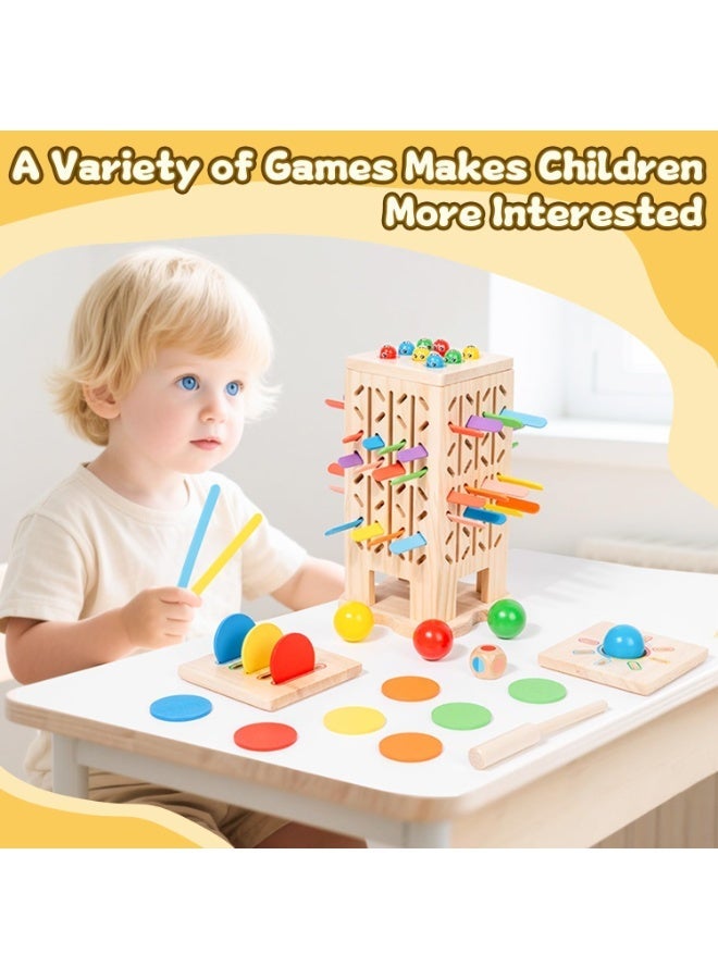 يلا جوي Montessori Wooden Board Games, Multifunctional Children's Toys, Sticks Dice Game & Wooden Learning Color Sorting Toys for Kids 3-6 Years, Builds Fine Motor Skills & Counting & Color Sorting - Image 4