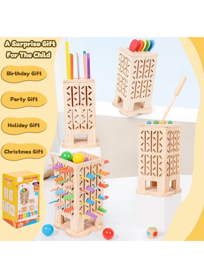 يلا جوي Montessori Wooden Board Games, Multifunctional Children's Toys, Sticks Dice Game & Wooden Learning Color Sorting Toys for Kids 3-6 Years, Builds Fine Motor Skills & Counting & Color Sorting - Image 3