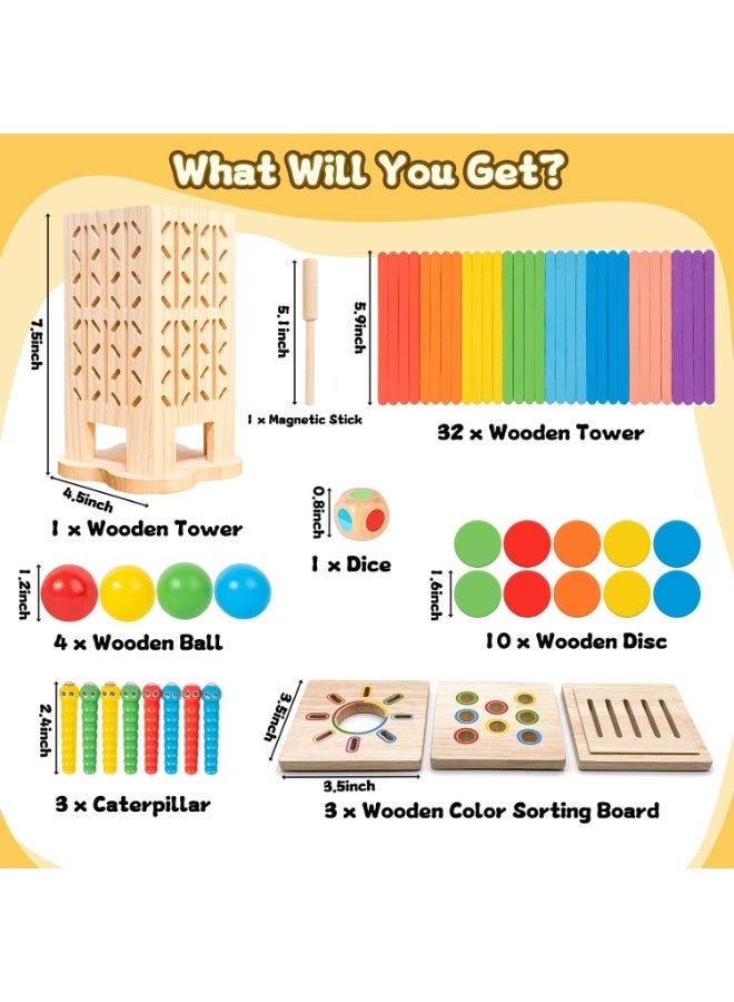 يلا جوي Montessori Wooden Board Games, Multifunctional Children's Toys, Sticks Dice Game & Wooden Learning Color Sorting Toys for Kids 3-6 Years, Builds Fine Motor Skills & Counting & Color Sorting - Image 2