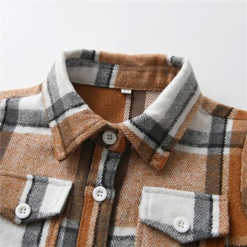 Yaopelky Toddler Boy Flannel Plaid Shirt Kids Long Sleeve Button Down Jacket Lapel Pocket Top Regular Fit Casual Fall Clothes (US, Age, 2 Years, 3 Years, Brown) - Image 4
