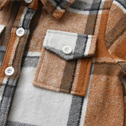 Yaopelky Toddler Boy Flannel Plaid Shirt Kids Long Sleeve Button Down Jacket Lapel Pocket Top Regular Fit Casual Fall Clothes (US, Age, 2 Years, 3 Years, Brown) - Image 5
