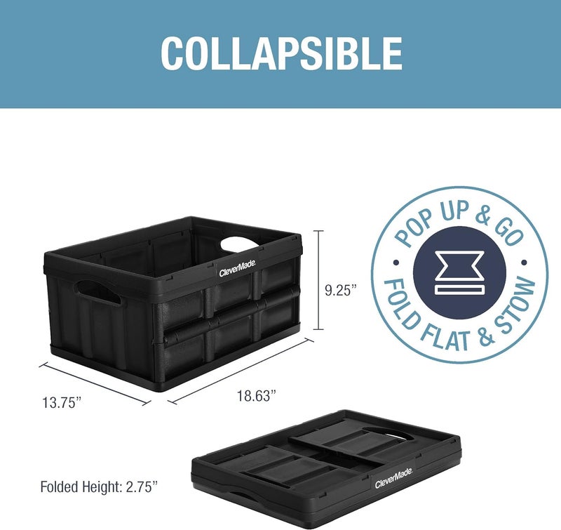 CleverMade Collapsible Storage Bins 32L 3 Pack â€“ Heavy Duty Foldable Storage Bins with Built-In Handles for Garage Storage and Home Organization - Obsidian - Image 2