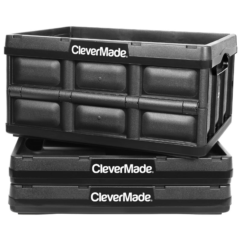 CleverMade Collapsible Storage Bins 32L 3 Pack â€“ Heavy Duty Foldable Storage Bins with Built-In Handles for Garage Storage and Home Organization - Obsidian - Image 1